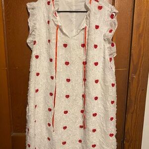 White Dress with Red Heart Accents